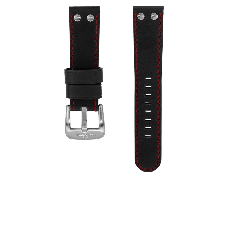 TW Steel Band Zwart Leer Wit Stiksels 24 mm TWS2